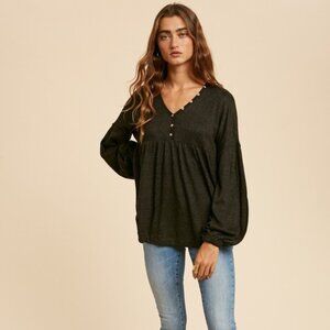 Black Babydoll Henley